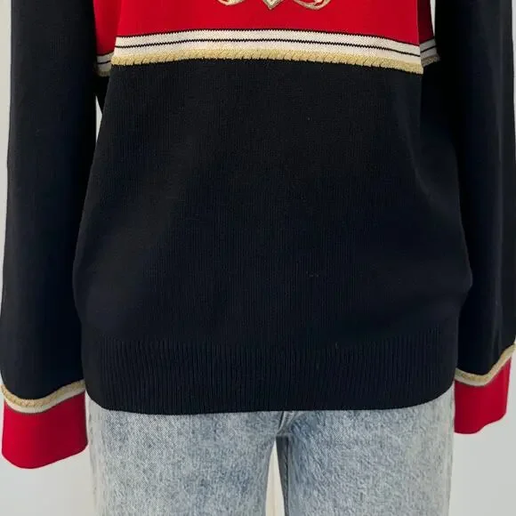 St. John Collection Collared Crest Pullover Sweater Black/Red Santana Knit M - Picture 6 of 14